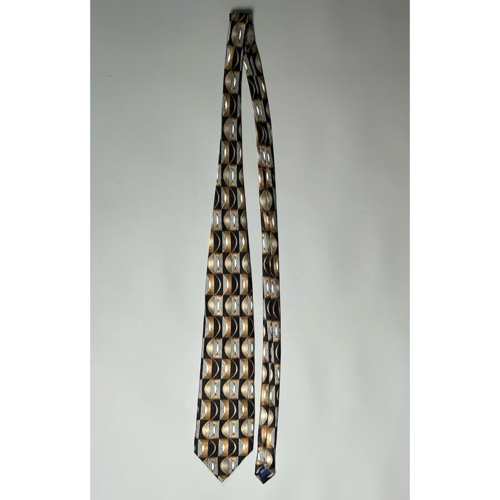 Keith Daniels Men's Silk Jacquard Tie Geometric Abstract Black Gold Silver